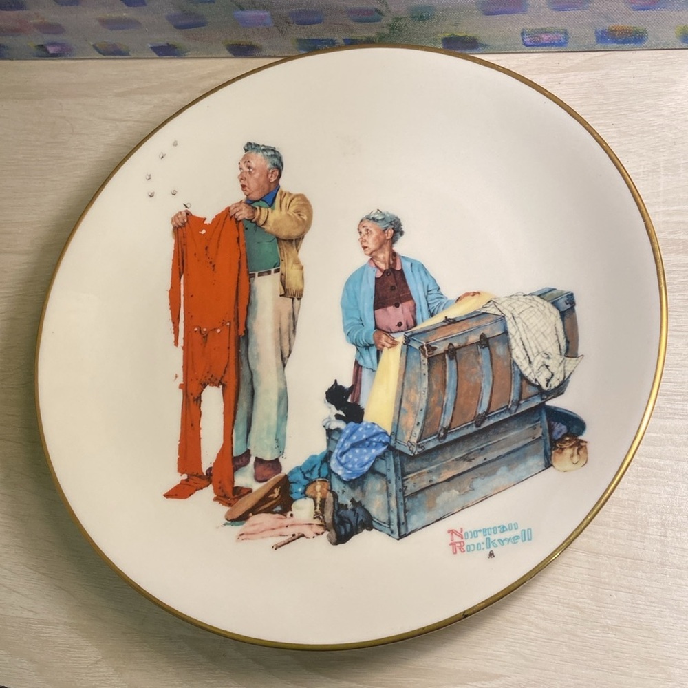 Vintage Norman Rockwell Plate with Gold and Blue Accents